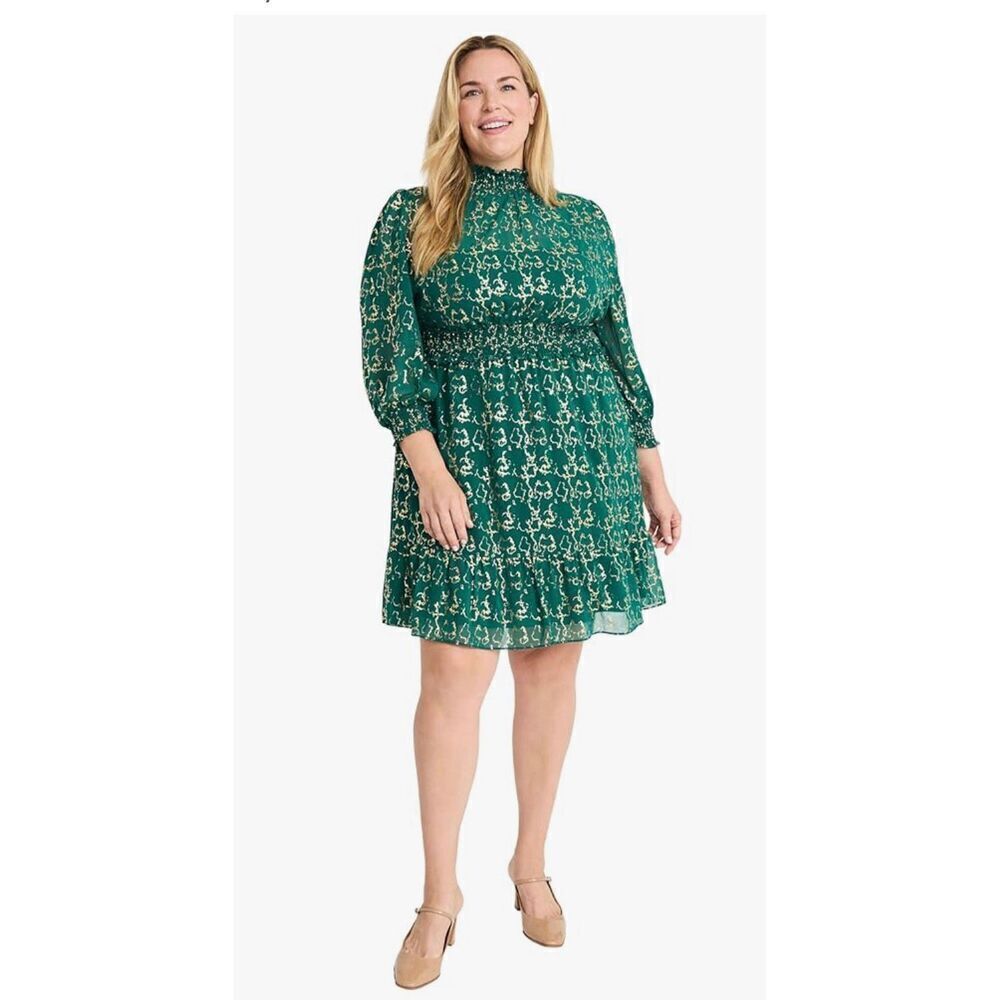 Maggy London Women's Plus Size Holiday Foil Glitter Shimmer Metallic Dress